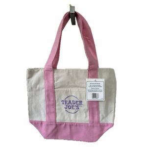 NWT Trader Joe's Rare Limited Pastel Pink Mini Canvas Tote Lunch Bag